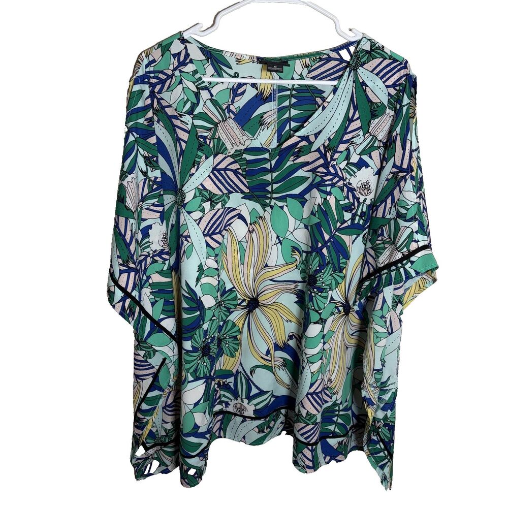 Liz Claiborne Blouse Women's 1X Career Floral Printed Slouchy Slit Summer Top